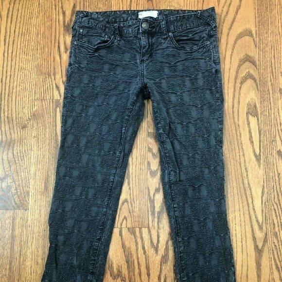 Free People Raised Pattern Skinny Jeans Black Gray Wash Mid-Rise 29 x 26 - Picture 1 of 5